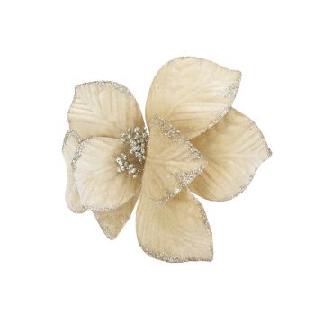 FIORE GAMBO LUNGO IN VELLUTO CHAMPAGNE CON 8 PETALI CON BORDO GLITTERATO