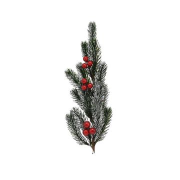 RAMO DI PINO VERDE/ARGENTO CON BACCHE ROSSE