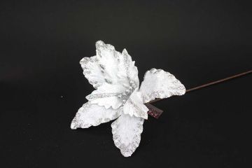 FIORE LUNGO 60CM VELLUTO BIANCO/ARGENTO