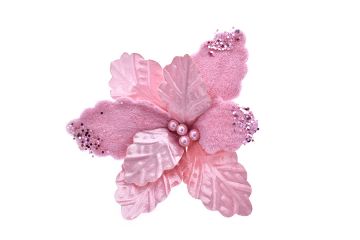 FIORE NATALIZIO ROSA CON PUNTE GLITTERATE 