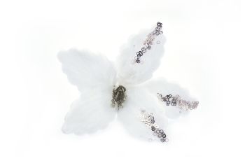FIORE GAMBO LUNGO BIANCO CON PIUME E PAILLETTES