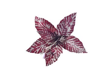 FIORE CON CLIP BORDEAUX GLITTERATO ARGENTO