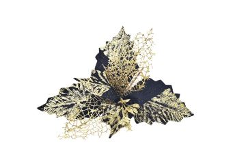 FIORE GAMBO CORTO NERO CON GLITTER ORO