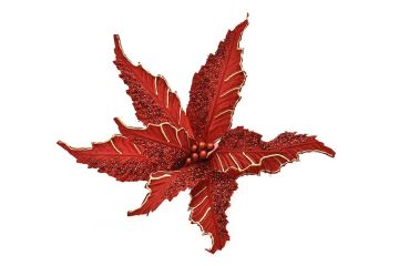 FIORE GAMBO CORTO ROSSO GLITTERATO E ORO D 50CM