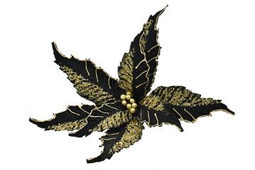 FIORE GAMBO CORTO NERO E ORO GLITTERATO D 50CM
