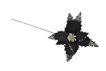 FIORE NATALIZIO NERO CON GLITTER D. 34CM E GAMBO LUNGO H. 60CM