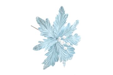 FIORE NATALIZIO AZZURRO E BIANCO D. 30CM CON GAMBO LUNGO