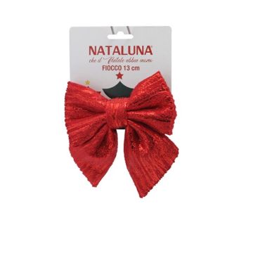 FIOCCO IN TESSUTO ROSSO LUCIDO RIGHETTATO H 13CM