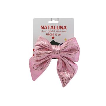 FIOCCO IN TESSUTO ROSA LUCIDO RIGHETTATO H. 13CM