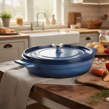 TRAMONTINA - PADELLA BASSA CON COPERCHIO IN GHISA SMALTATA BLU 30CM - 3,8LT