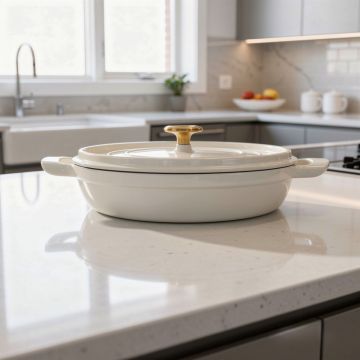 TRAMONTINA - PADELLA BASSA CON COPERCHIO IN GHISA SMALTATA BIANCA 30CM - 3.8LT