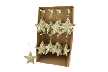 PENDENTE A FORMA DI STELLA CON DISEGNO DI STELLE COLOR CHAMPAGNE H. 10CM