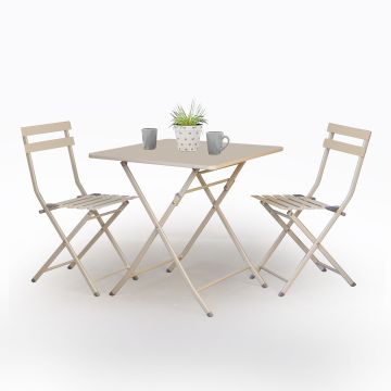 SET BISTRO' TAVOLO E 2 SEDIE PIEGHEVOLE IN METALLO ARGILLA  