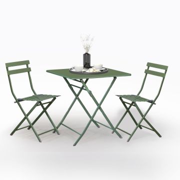 SET BISTRO' TAVOLO E 2 SEDIE PIEGHEVOLE IN METALLO OLIVA
