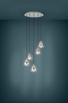 LAMPADARIO ALBARINO CROMO/NERO TRASPARENTE 55X150CM - 5XE27 40W
