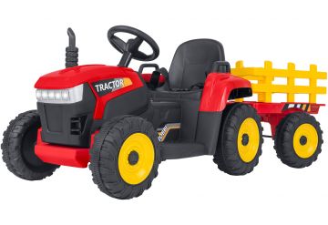 TRATTORE ELETTRICO ROSSO RADIOCOMANDATO CON RIMORCHIO 2.4GHZ 12V 