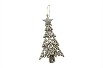 PENDENTE A FORMA DI ALBERO DI NATALE CHAMPAGNE GLITTERATO 7X13.5CM