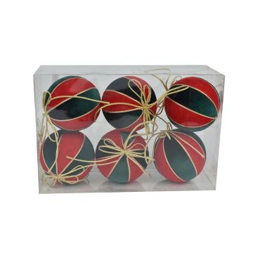 CONFEZIONE 8 SFERE DI PLASTICA D 9CM RIVESTIMENTO IN VELLUTO VERDE/ROSSO