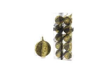 SET 10 SFERE NERE CON PAILETTES ORO D 6CM