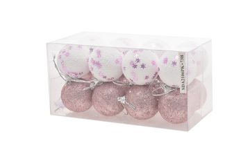 BOX SFERA 6CM CON FIOCCHI DI NEVE 16 PEZZI ROSA