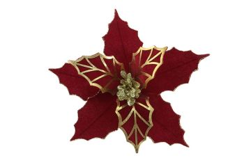 FIORE GAMBO CORTO BORDEAUX CON DETTAGLI ORO D 28CM