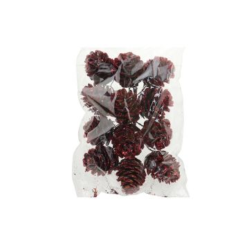 SET 12 PIGNE DI PINO ARTIFICIALI COLOR NATURALE GLITTERATO ROSSO