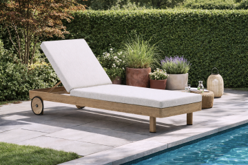 LETTINO LOUNGE DA ESTERNO IN ALLUMINIO EFFETTO LEGNO NATURALE 