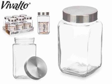 BARATTOLO IN VETRO QUADRATO CON COPERCHIO IN INOX 1LT