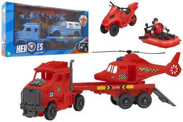 CAMION POLIZIA/POMPIERI CON VEICOLI/2 PERSONE/ACCESSORI