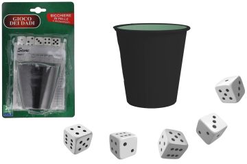 GIOCO DADI 5PZ CON BICCHIERE PELLE E SEGNAPUNTI