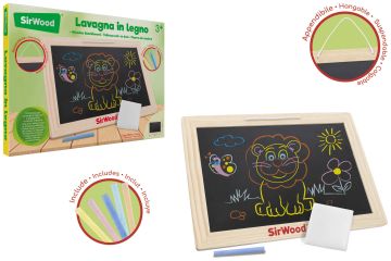 LAVAGNA IN LEGNO CON GESSETTI COLORATI/SPUGNETTA