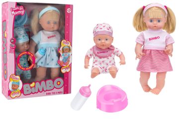 BAMBOLA 40CM BEVE/BAGNA CON BAMBOLA 30CM ASSORTITO