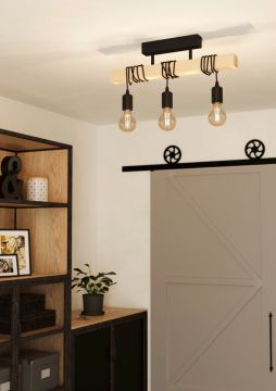 PLAFONIERA TOWNSHEND NERO E MARRONE H. 26.5CM - 3XE27 60W