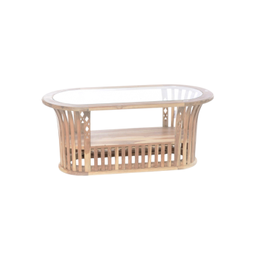 TAVOLINO IN TECK C/TOP IN VETRO 115X50XH 44CM