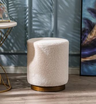 POUF ROTONDO DIAM. CM 40 H. 45 IN TESSUTO EFFETTO BOUCLE' BIANCO