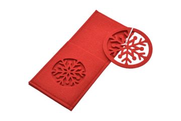 PORTA POSATE NATALIZIO CON SOTTOBICCHIERE IN FELTRO ROSSO