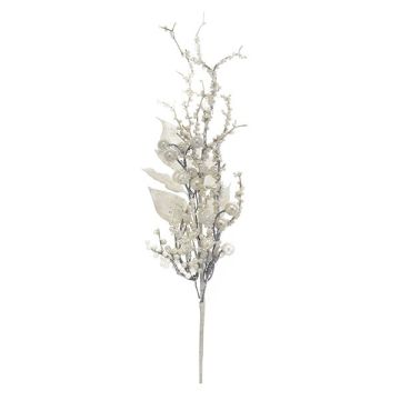 RAMO CON BACCHE BIANCO PERLA METALLIZZATO H 63CM