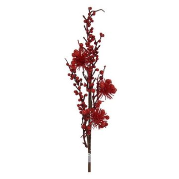 RAMO CON BACCHE E FIORI ROSSO LUCIDO H 63CM