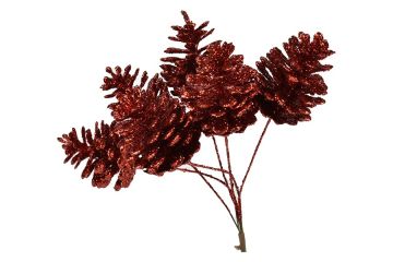 RAMO CON PIGNE GLITTERATO ROSSO H 26CM