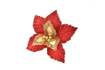 FIORE ROSSO E ORO CON GLITTER 35X30CM