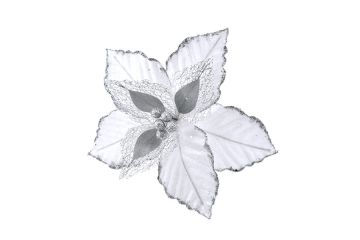 FIORE CON GLITTER BIANCO E ARGENTO 35X30CM