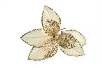 FIORE NATALIZIO CON GLITTER PANNA/CHAMPAGNE H. 29CM