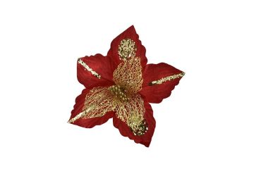 FIORE CON GLITTER ORO E ROSSO 35X29CM