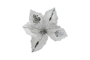 FIORE NATALIZIO CON GLITTER BIANCO/ARGENTO 35X29CM