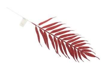 RAMO CON FOGLIA GLITTERATA H 37CM ROSSO