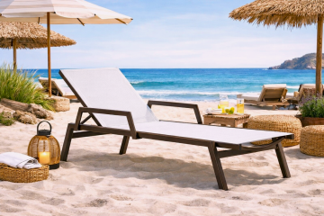 LETTINO DA ESTERNO MOD. ENJOY ALLUMINIO MARRONE E TEXTILENE GHIACCIO