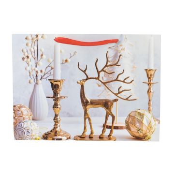 BORSA DI CARTA BIANCA CON DECORO NATALIZIO RENNA DORATA 45.5X10.5 H. 33CM