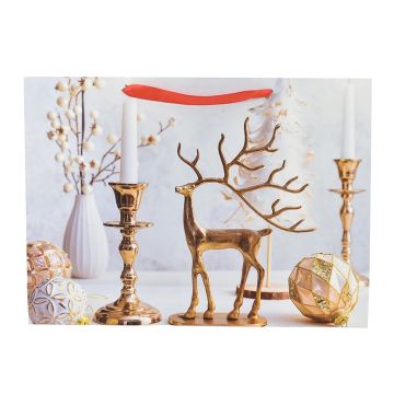 BORSA DI CARTA BIANCA CON DECORO NATALIZIO RENNA DORATA 55X24 H. 40CM