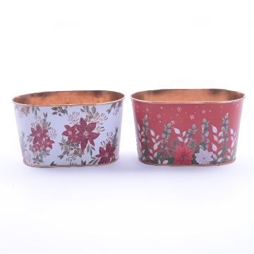 VASO OBLUNGO IN LATTA CON DECORO STELLA DI NATALE 19X11.5 H. 9CM ASSORTITO 