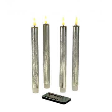 SET 4 CANDELE A LED IN PLASTICA E CERA FINITURA ARGENTO H. 24,5CM